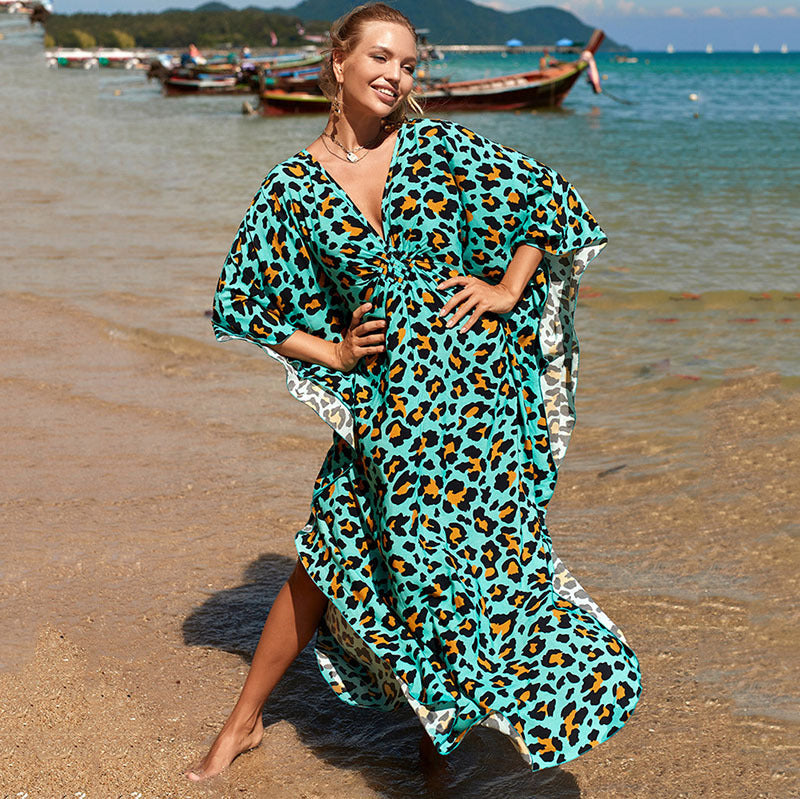 Sexy Deep V Neck Pullover Bikini Cover Ups-Blue-One Size-Free Shipping at meselling99