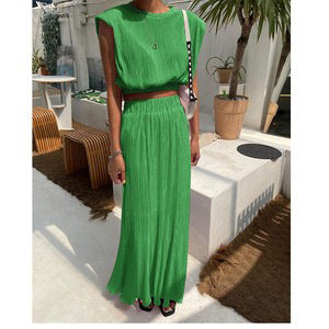 Fashion Sleeveless Tops and Long Skirts for Women-Suits-Green-S-Free Shipping at meselling99