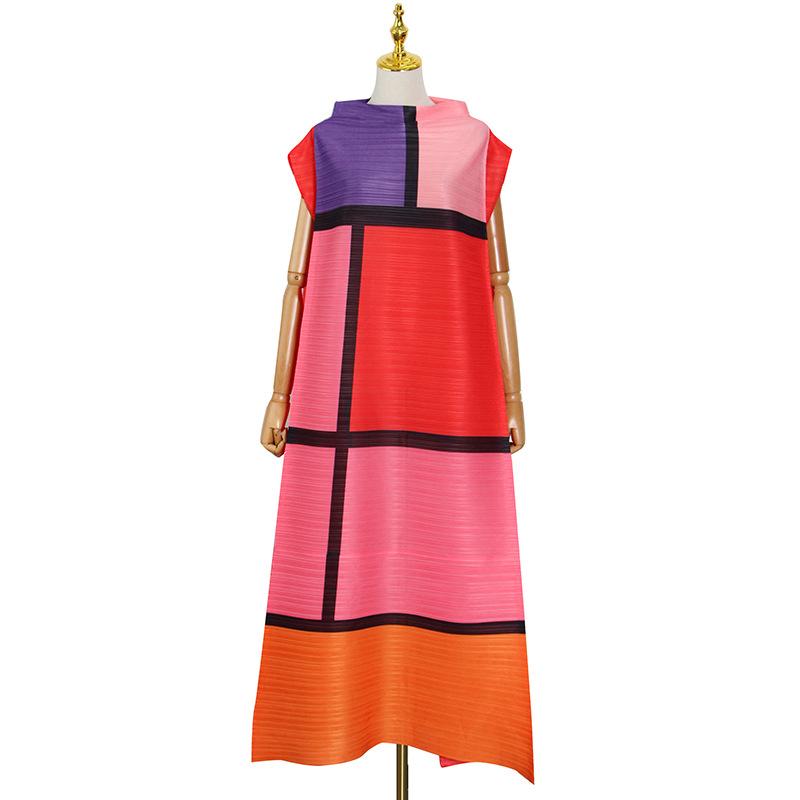 Summer Round Neck Colorful Plaid Long Dresses-Maxi Dresses-Free Shipping at meselling99