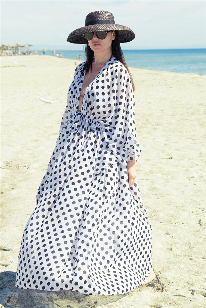 Summer Chiffon Beach Cover Up Dresses for Women-Polk Dot-One Size-Free Shipping at meselling99