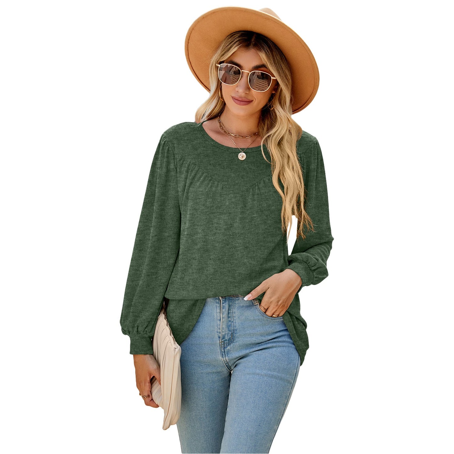 Casual Long Sleeves T Shirts for Women-Shirts & Tops-Green-S-Free Shipping at meselling99