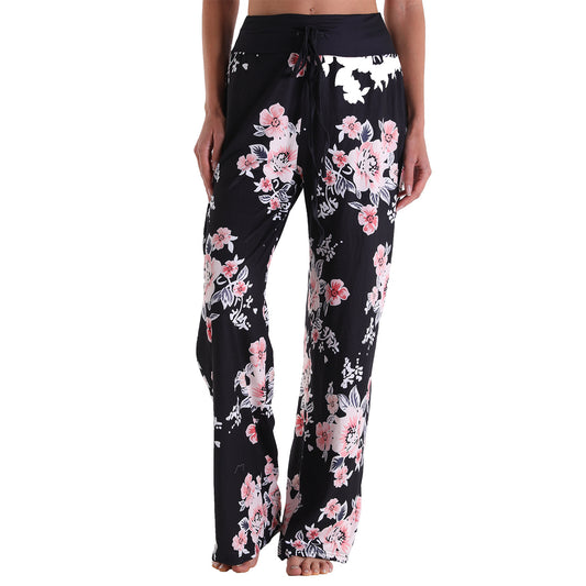 Casual Floral Print Women High Waist Trousers-Pajamas-2011-S-Free Shipping at meselling99