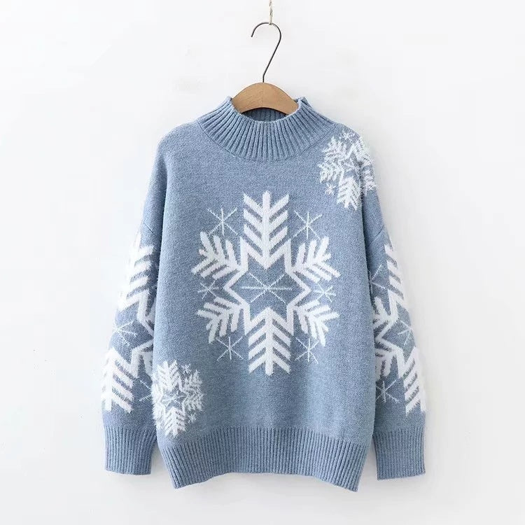 Christmas Snowflake Turtleneck Knitted Women Sweaters-Shirts & Tops-Blue-One Size-Free Shipping at meselling99