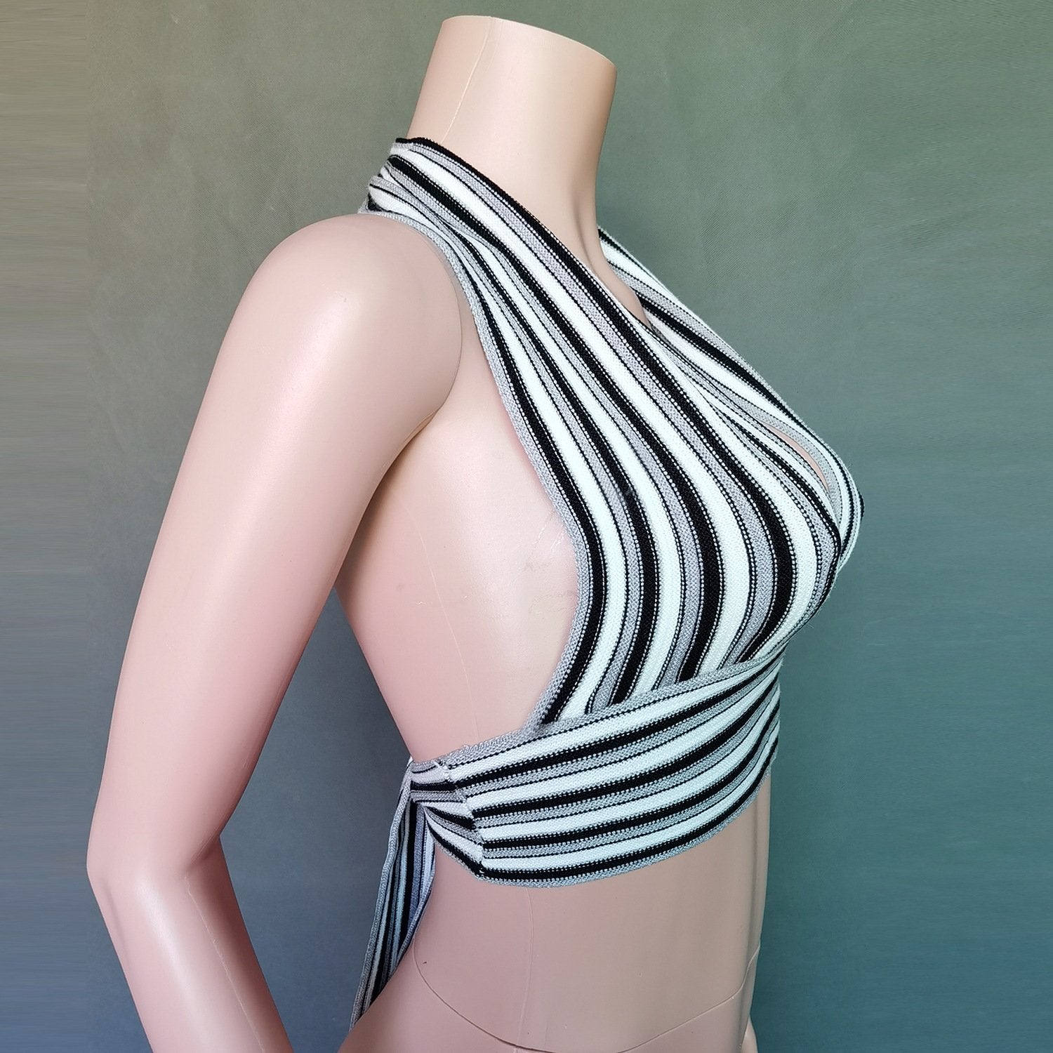 Hot Selling Striped Deep V-Neck Backless Women Tops--Free Shipping at meselling99