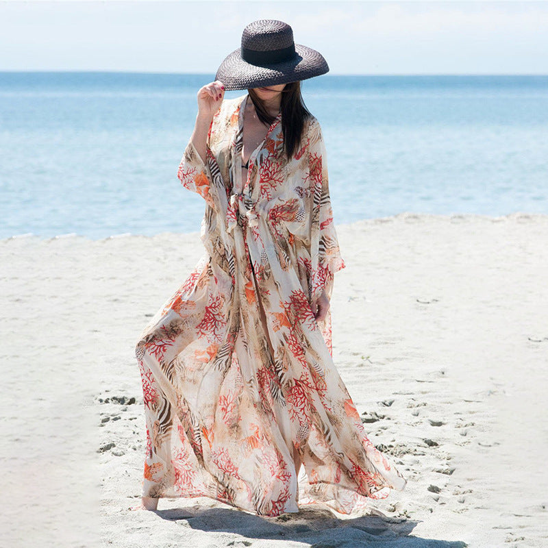 Summer Chiffon Beach Cover Up Dresses for Women-Shell-One Size-Free Shipping at meselling99