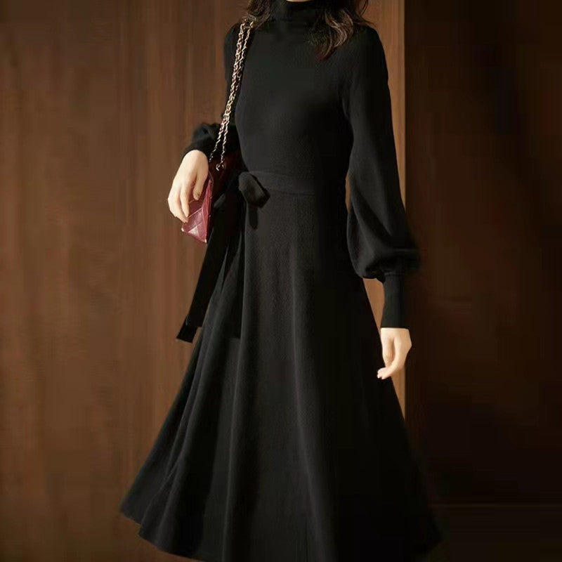 Elegant Turtleneck Woolen Fall Knitting Dresses-Dresses-Black-One Size-Free Shipping at meselling99