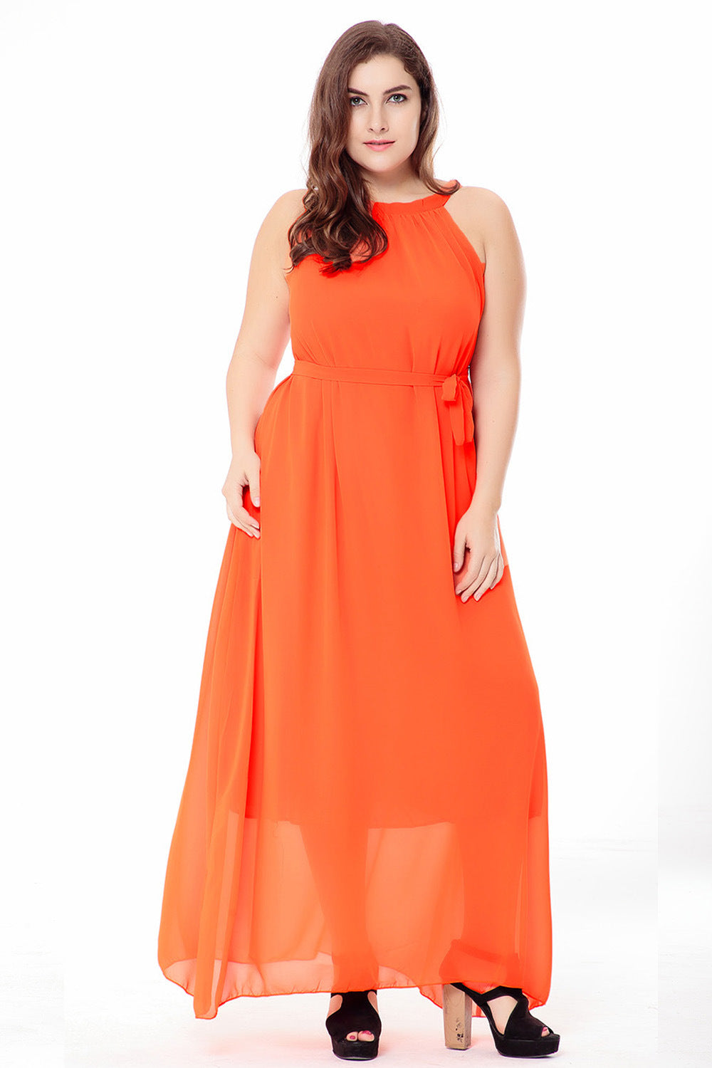 Summer Boho Plus Sizes Chiffon Dresses-Maxi Dresses-Orange-L-US 12-Free Shipping at meselling99