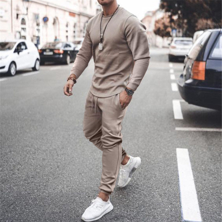 Casual Long Sleeves Men Two Pieces Suits-Khaki-M-Free Shipping at meselling99