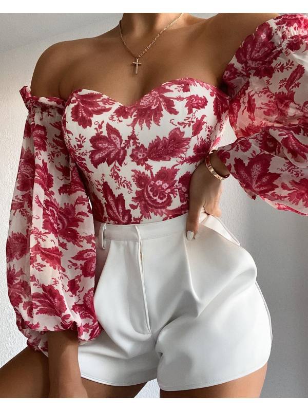 Sexy Strapless Chiffon Women Blouses-Shirts & Tops-Red-S-Free Shipping at meselling99