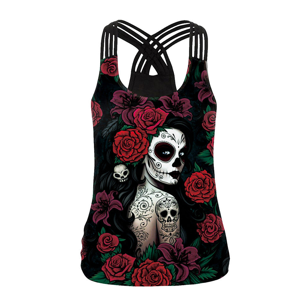 Summer 3d Human Skeleton Print Tank Tops for Women-Shirts & Tops-WB104-048-S-Free Shipping at meselling99