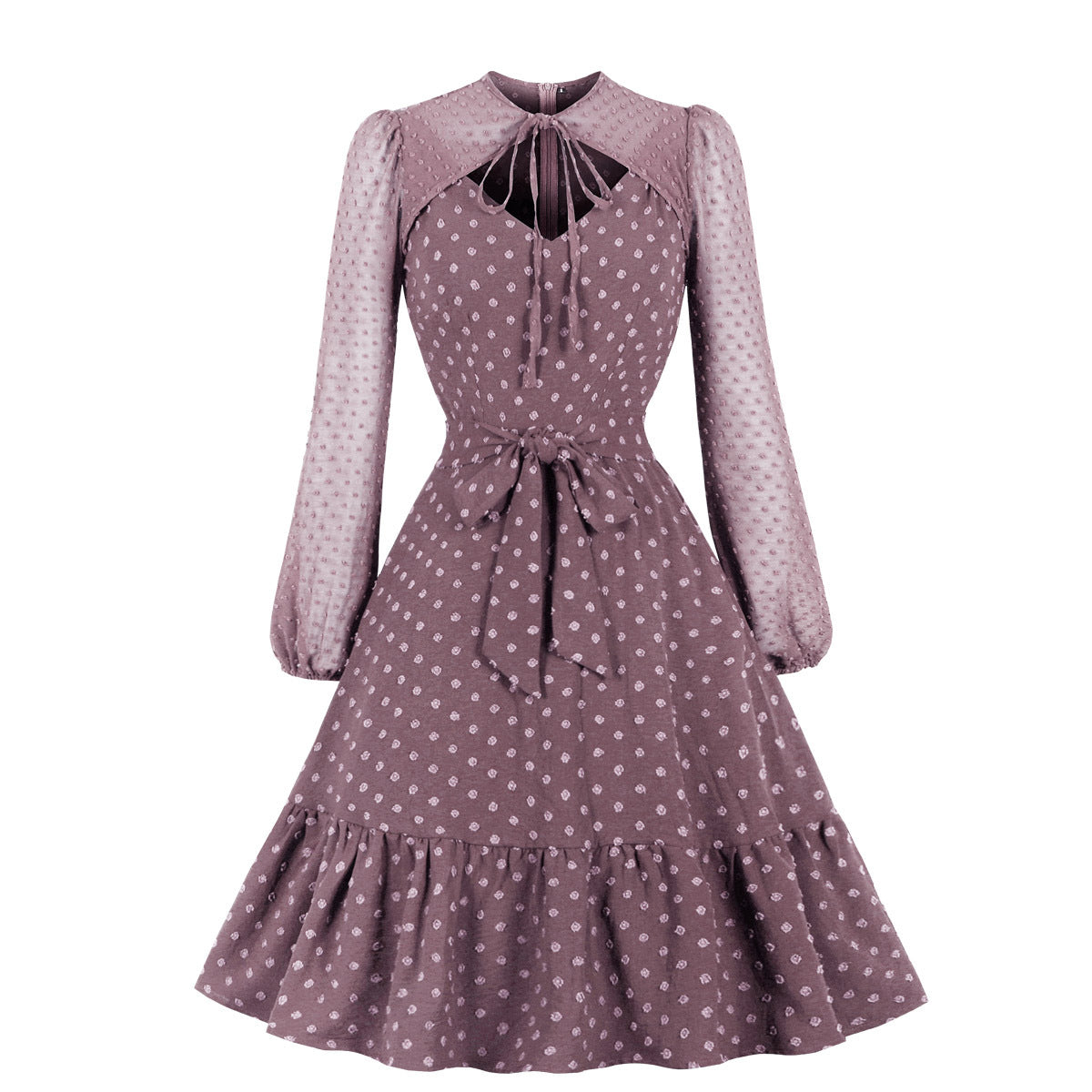 Elegant Tulle Ruffled Long Sleeves Dresses-Dresses-Light Purple-S-Free Shipping at meselling99