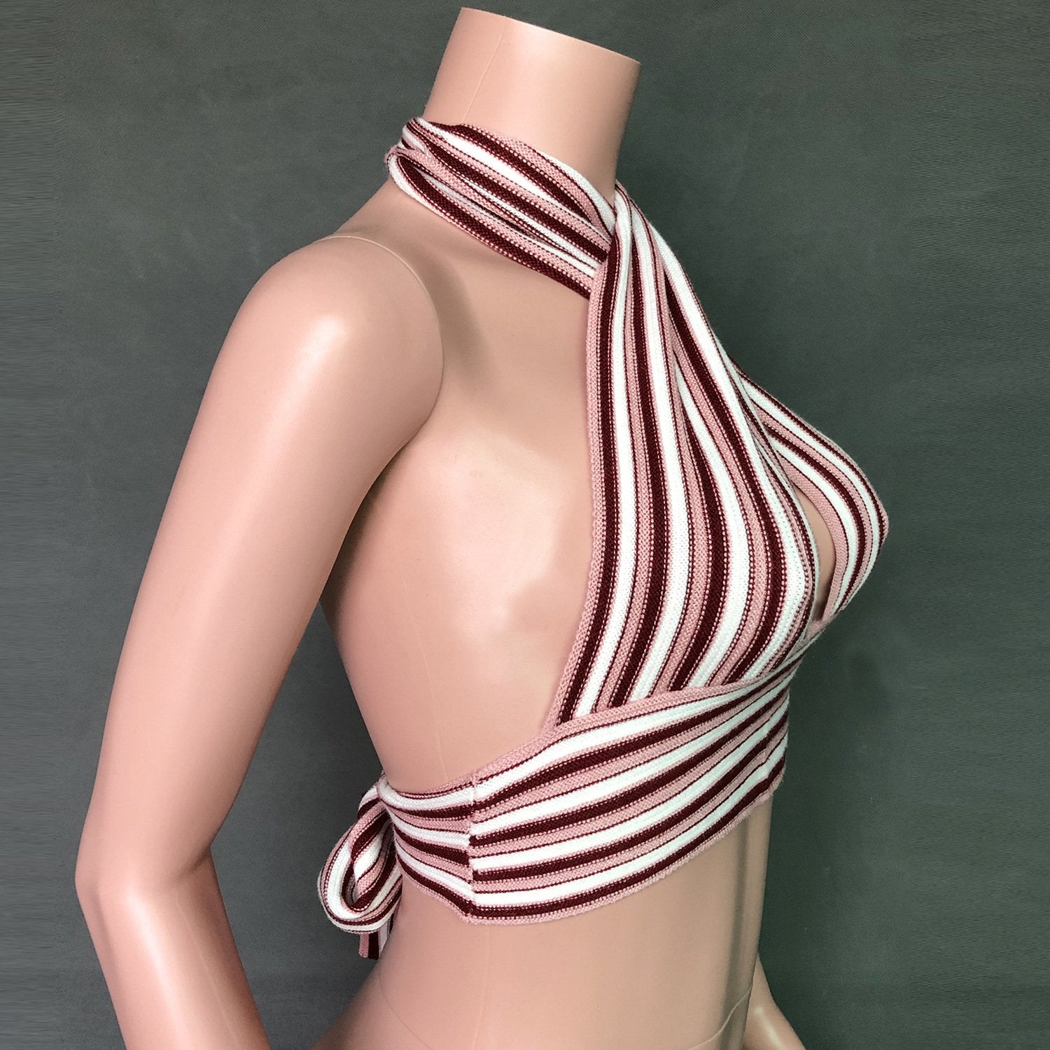 Hot Selling Striped Deep V-Neck Backless Women Tops--Free Shipping at meselling99