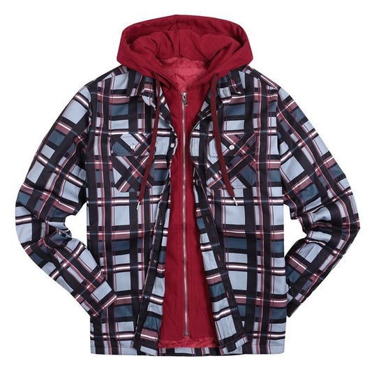 Plaid Winter Hoodies Jacket Outerwear for Men-Outerwear-Red-S-Free Shipping at meselling99