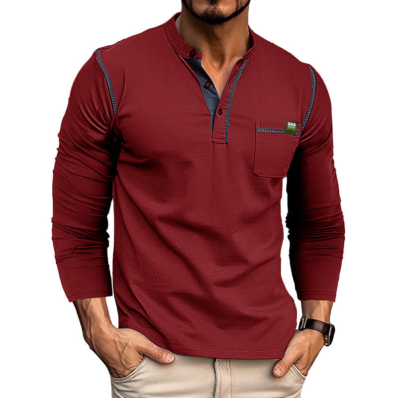 Casual Long Sleeves T Shirts for Men-Shirts & Tops-Wine Red-S-Free Shipping at meselling99