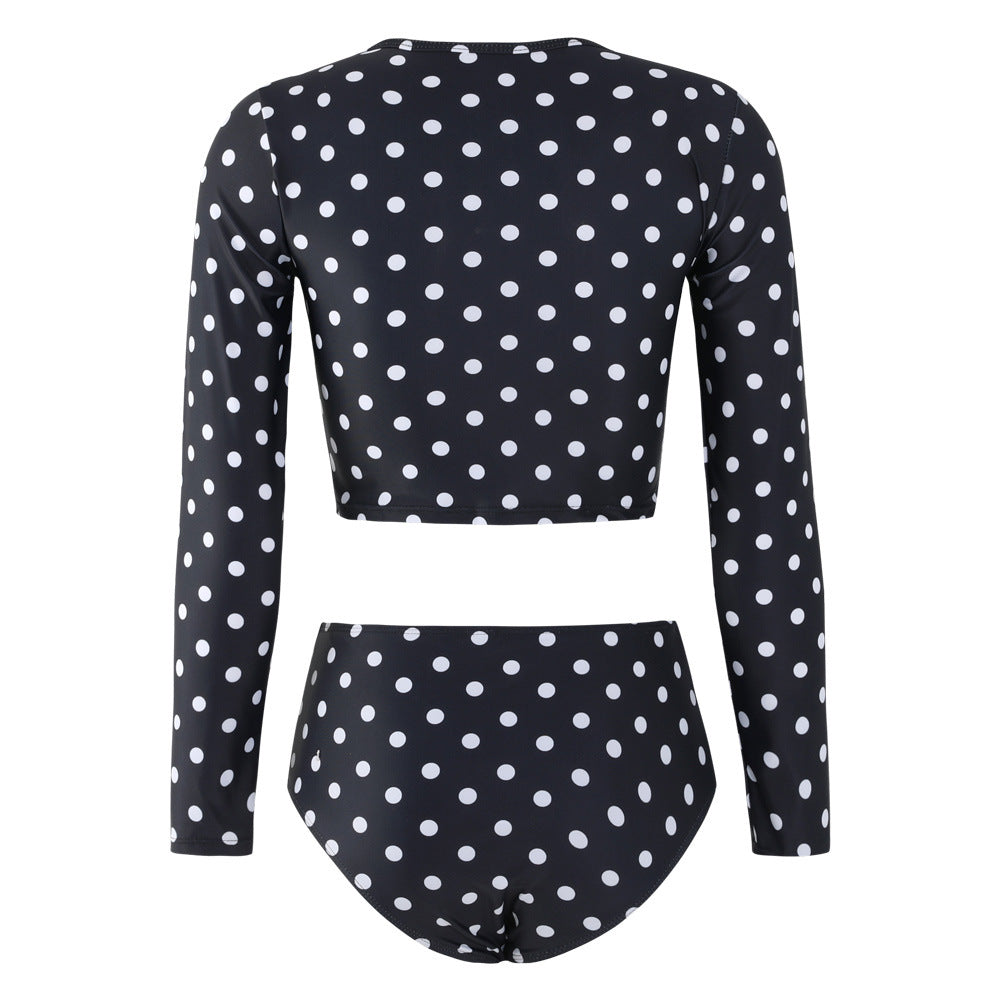 Black Dot Long Sleeves Surf Wear for Women-Swimwear-Free Shipping at meselling99