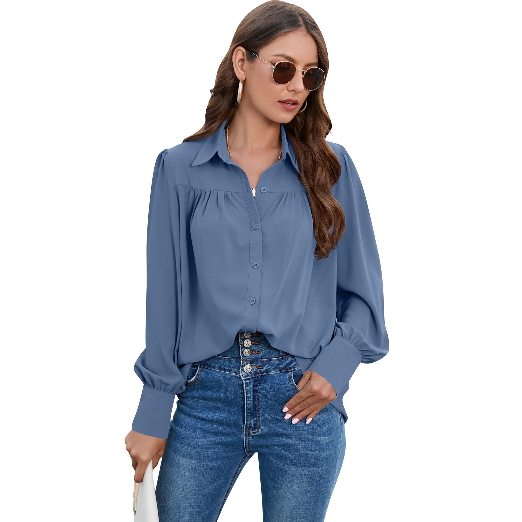 Casual Chiffon Long Sleeves Blouses for Women-Shirts & Tops-Blue-S-Free Shipping at meselling99