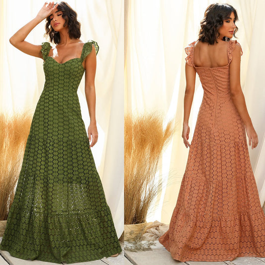 Sexy Sweethear Neck Straps Lace Long Dresses-Maxi Dresses-Orange-S-Free Shipping at meselling99