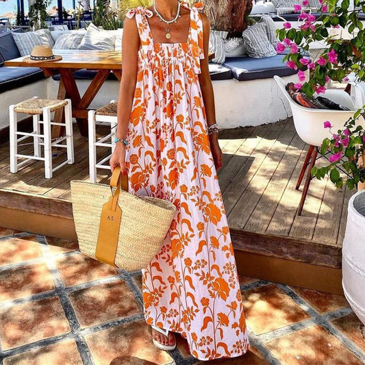 Summer Straps Holiday Long Dresses-Orange-S-Free Shipping at meselling99