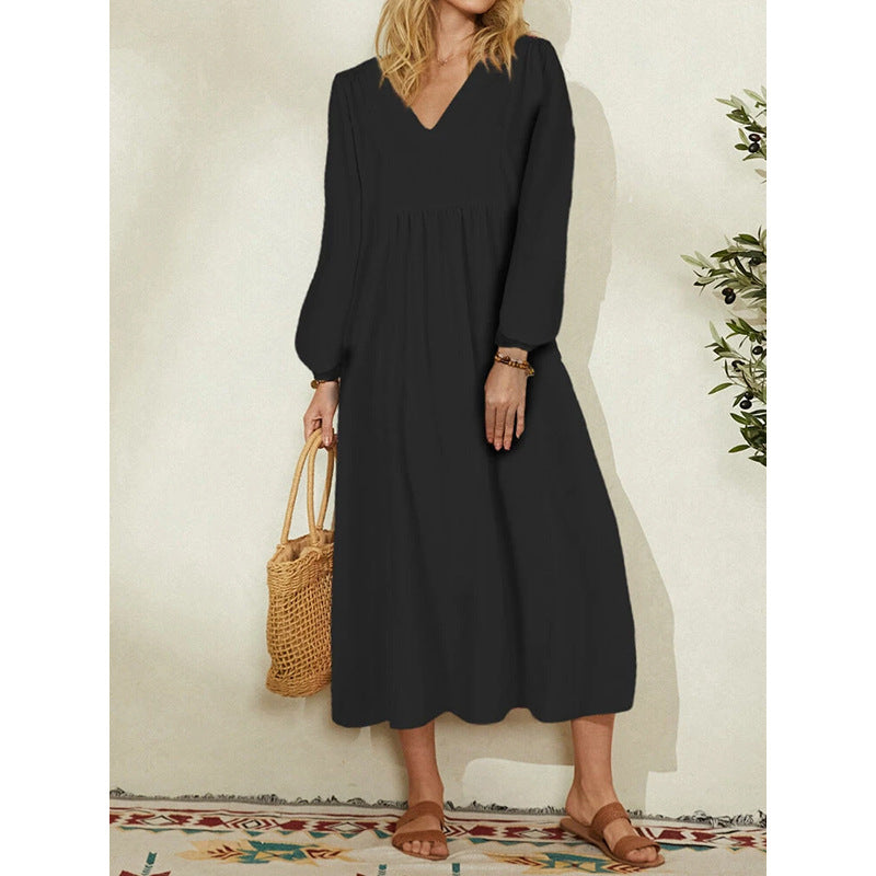 Leisure Cotton Long Sleeves Day Dresses-Maxi Dresses-Free Shipping at meselling99