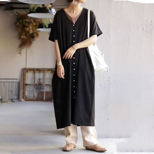 Casual Summer V Neck Long Cozy Dresses-Dresses-Free Shipping at meselling99