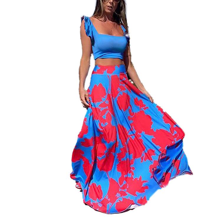 Meselling99 Women Straps Floral Print Tops and Skirt 2pc Sets-Maxi Dresses-Free Shipping at meselling99