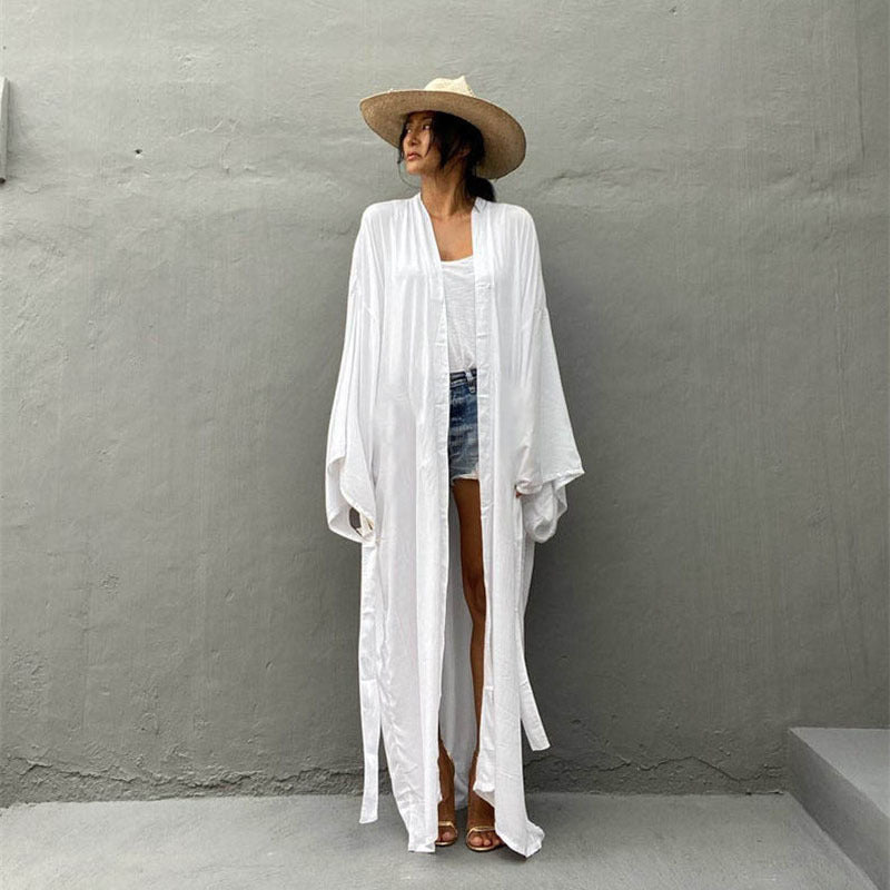 Summer Beach Holiday Kimono Cover Up Dresses-White-One Size-Free Shipping at meselling99
