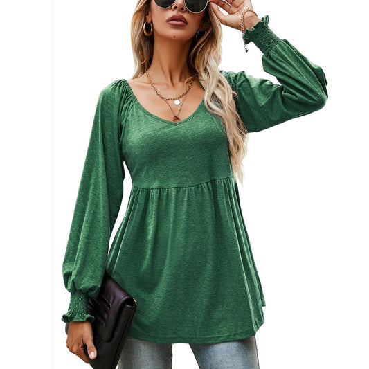 Casual Fall Long Sleeves T Shirts for Women-Shirts & Tops-Green-S-Free Shipping at meselling99