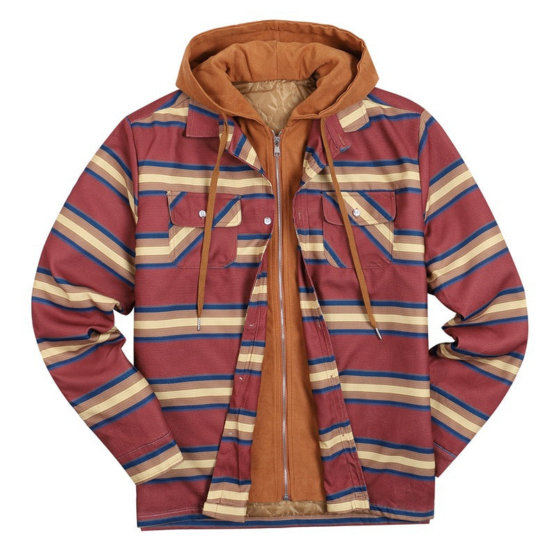 Plaid Winter Hoodies Jacket Outerwear for Men-Outerwear-Brown-1-S-Free Shipping at meselling99