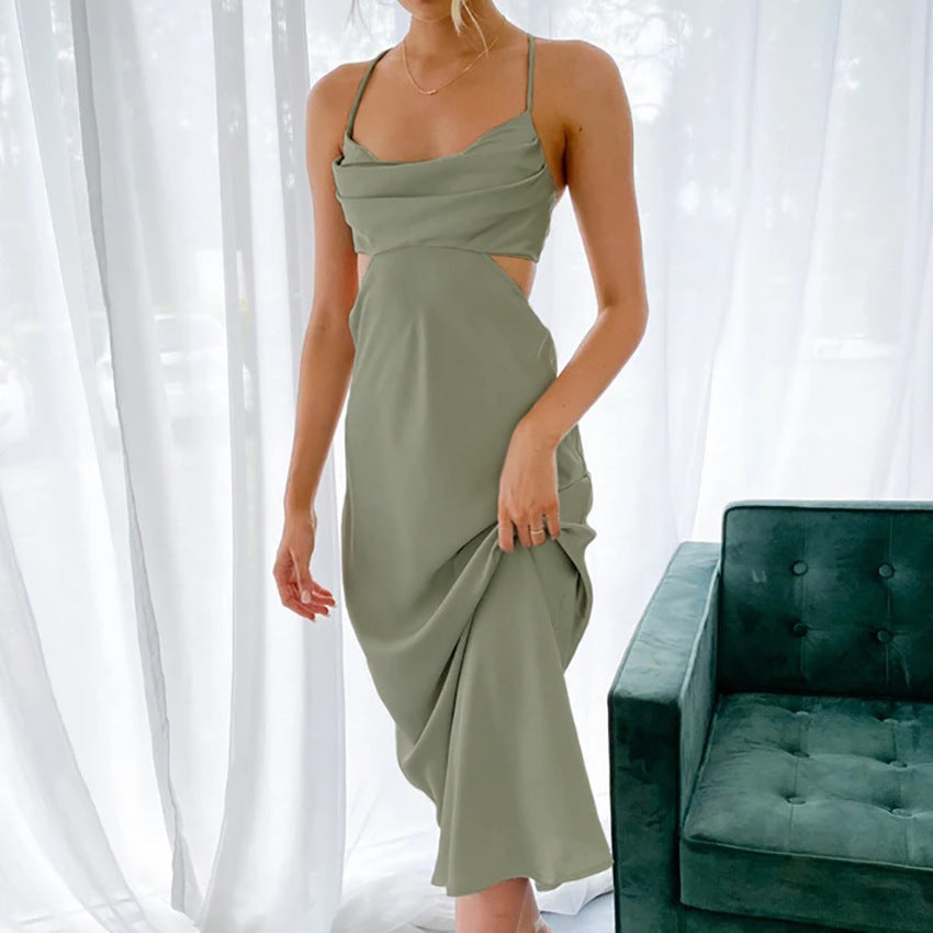 Sexy Satin Backless Long Sleeveless Party Dresses-Dresses-Green-S-Free Shipping at meselling99