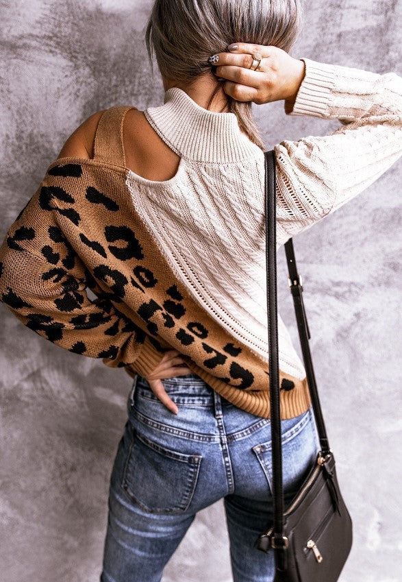 New Leopard High Neck Women Fall Sweaters-Women Sweaters-Free Shipping at meselling99