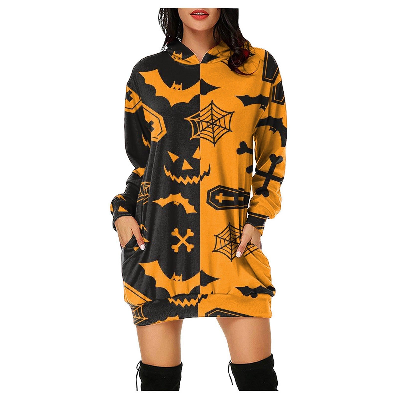 Halloween Pumpkin Design Pullover Hoodies for Women-Shirts & Tops-L-S-Free Shipping at meselling99