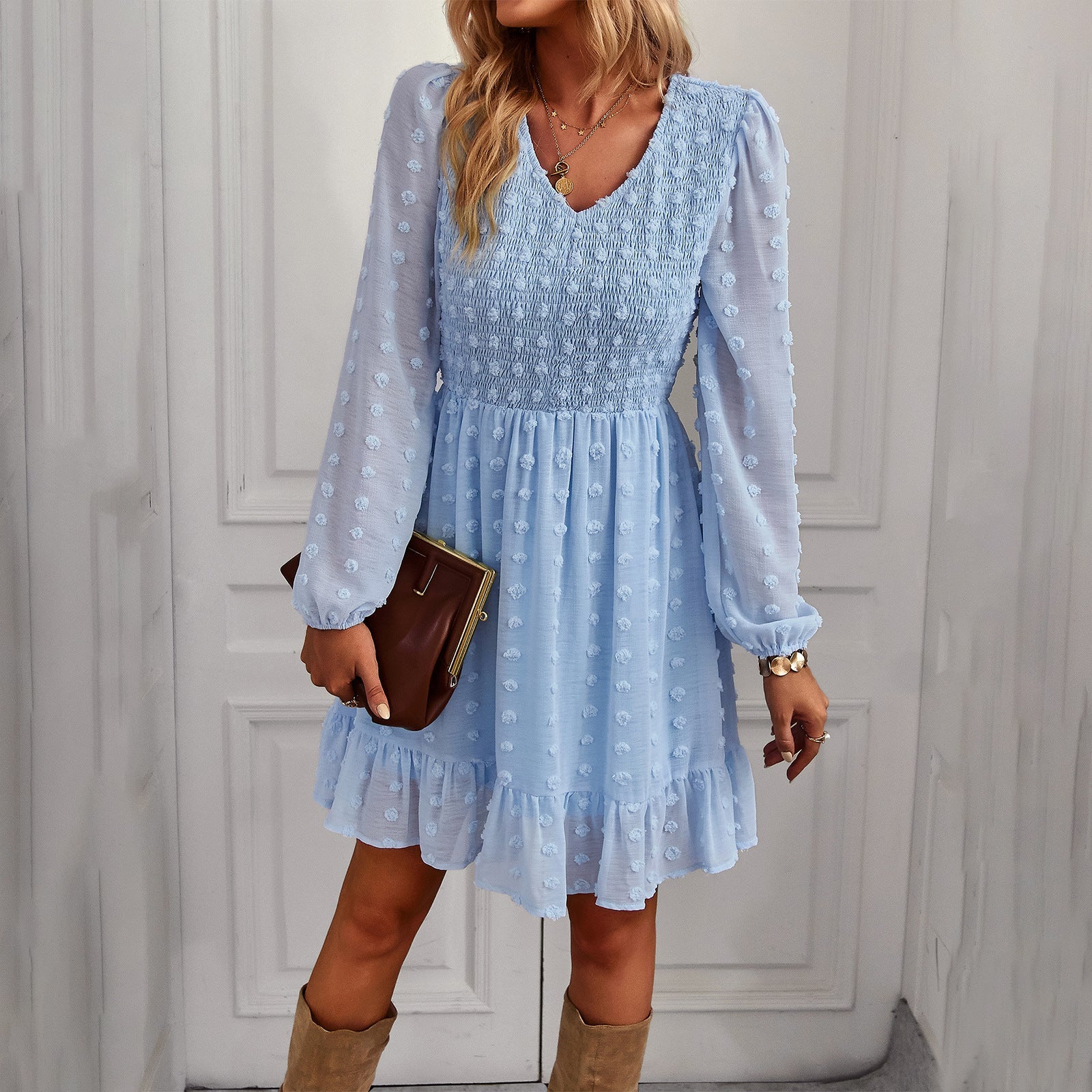 Casual Long Sleeves Short Daily Dresses-Dresses-Free Shipping at meselling99