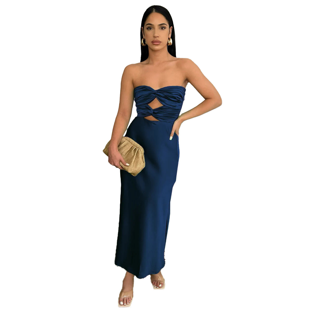 Sexy Satin Strapless Summer Women Party Dresses-Dresses-Blue-S-Free Shipping at meselling99