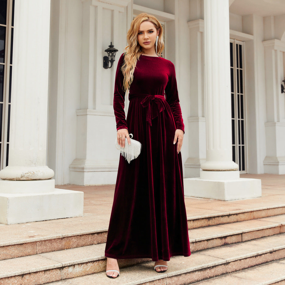 Elegant Velvet Long Sleeves Dresses-Dresses-Wine Red-S-Free Shipping at meselling99