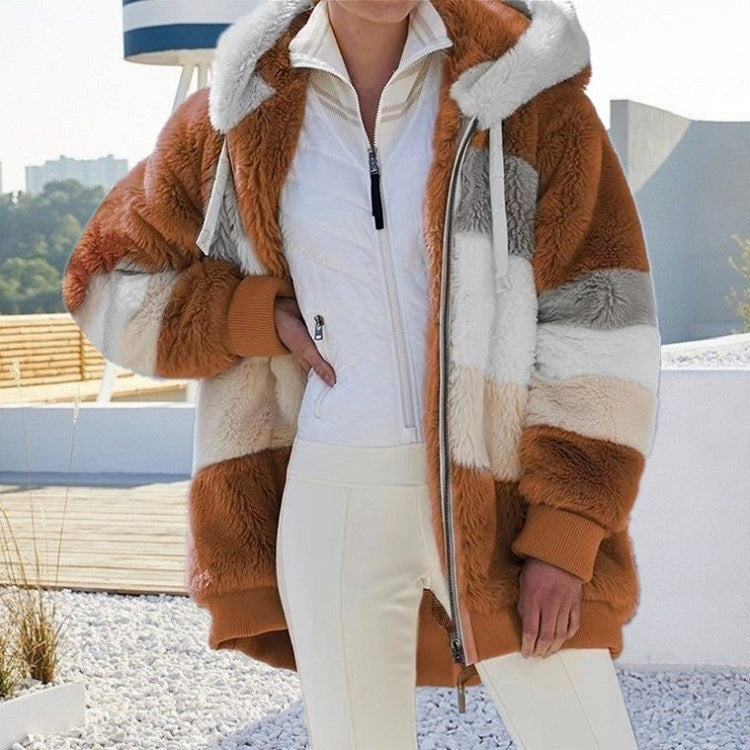 Winter Velvet Zipper Hoodies Overcoat for Women-Brown-S-Free Shipping at meselling99