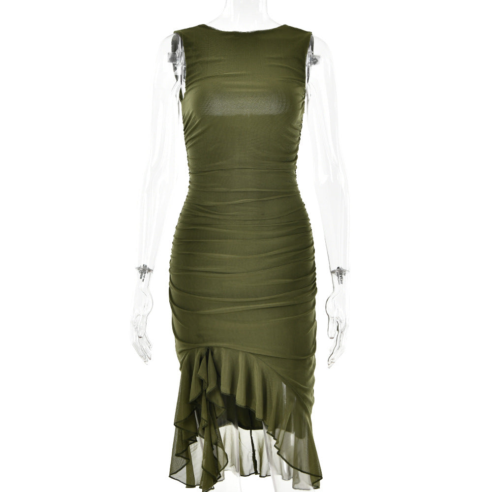 Sexy One Shoulder Summer Sleeves Sheath Dresses-Dresses-Army Green-XS-Free Shipping at meselling99