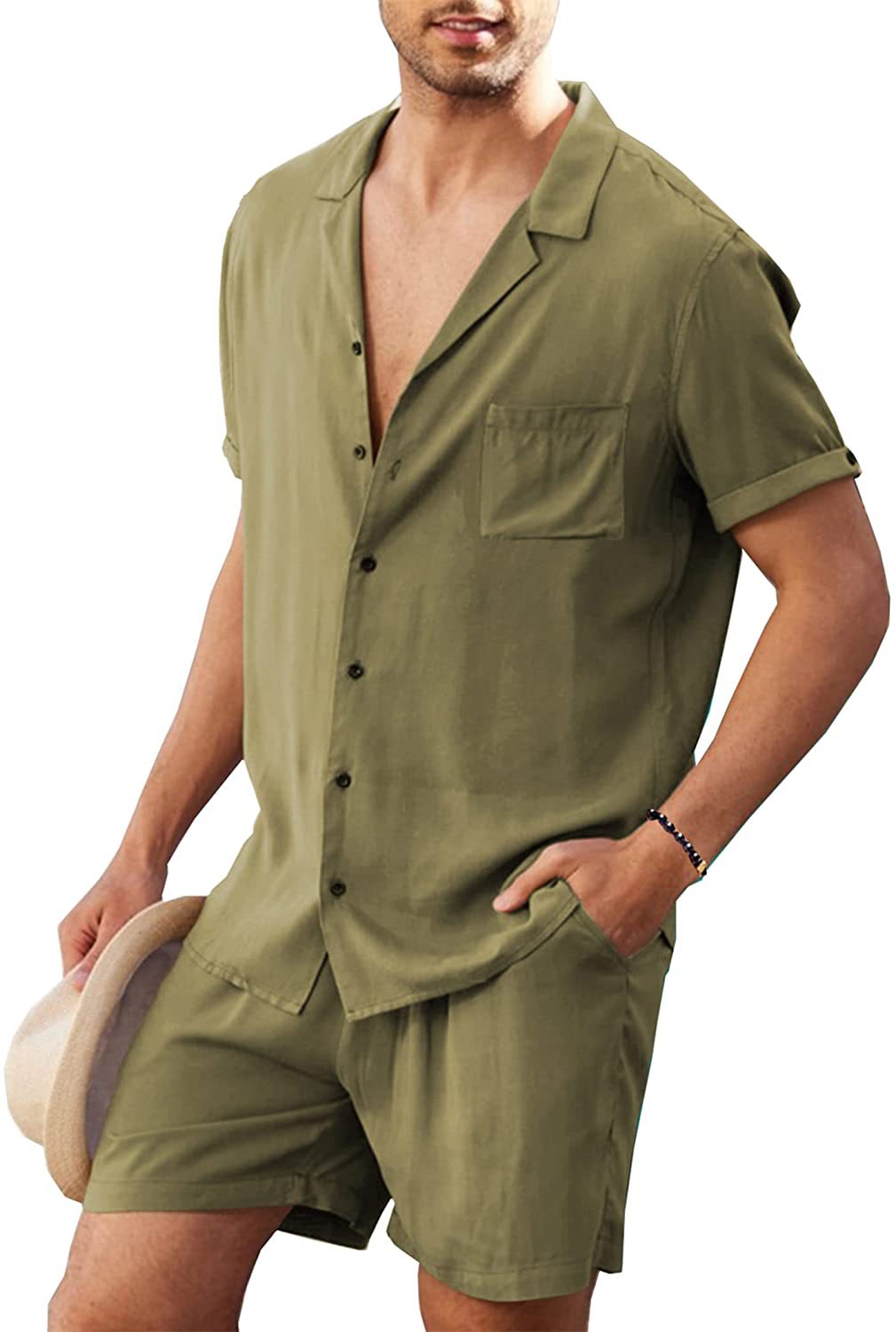 Casual Summer Men's Short Sleeves T Shirts and Shorts-Suits-Army Green-M-Free Shipping at meselling99