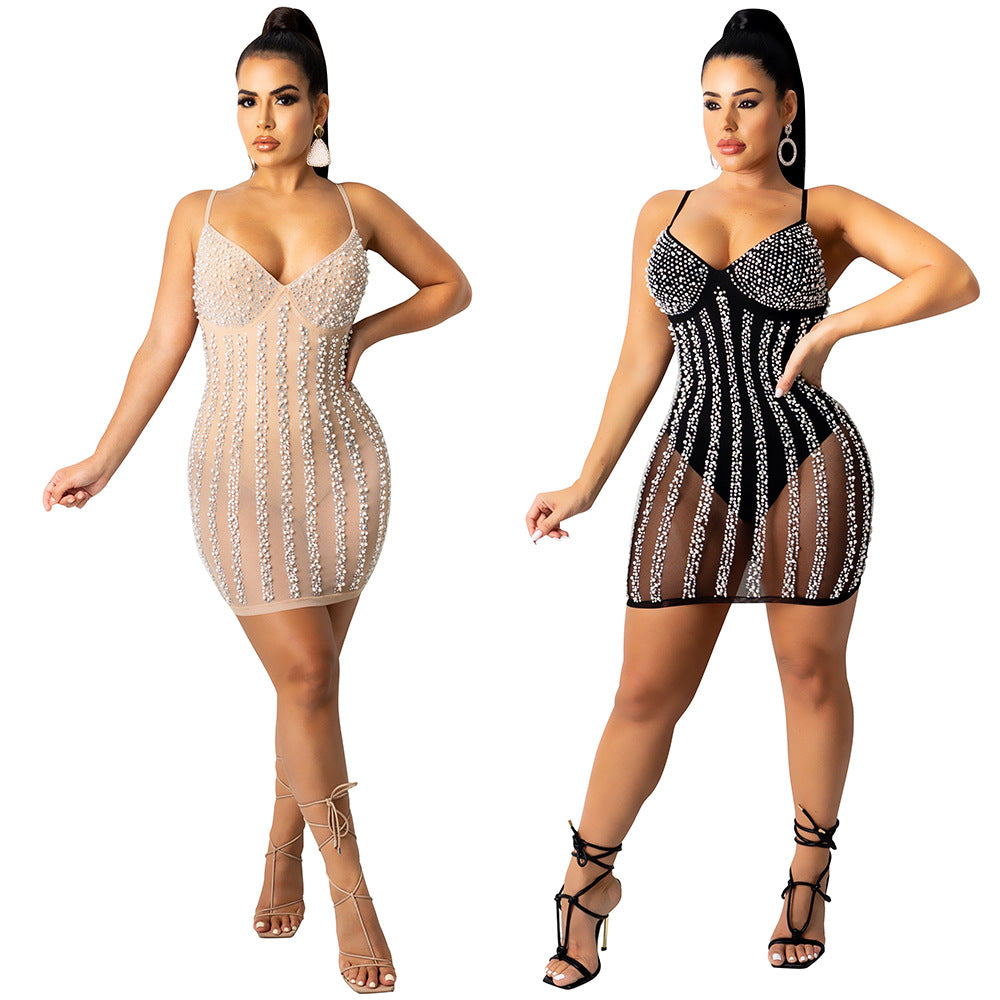 Sexy Women See Through Rhinestone Night Party Dresses--Free Shipping at meselling99