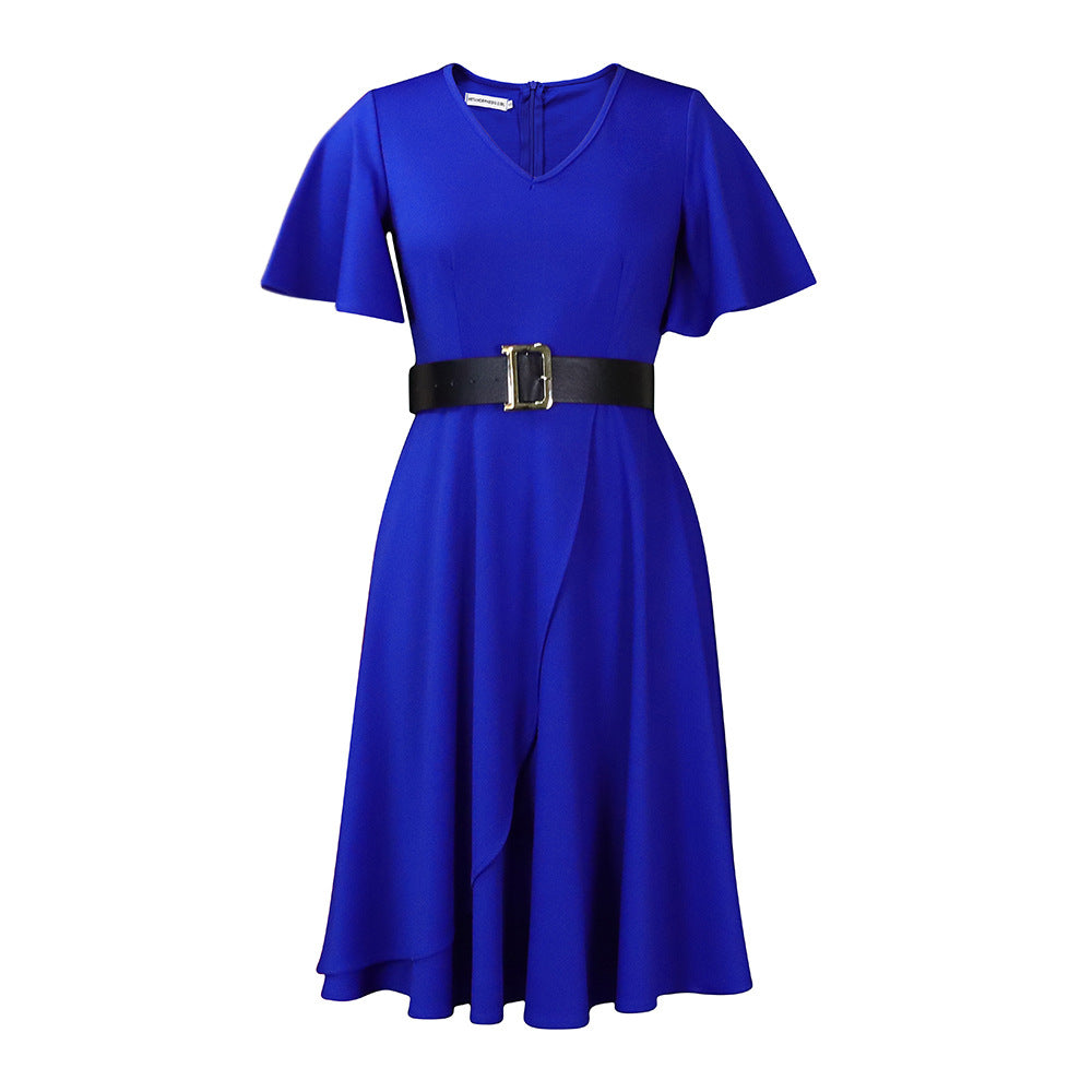 Women Plus Sizes Dresses with Belt-Dresses-Blue-S-Free Shipping at meselling99