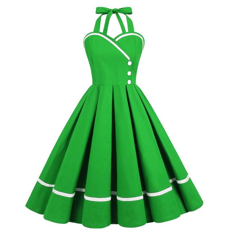 Vintage Sleeveless Halter Dresses-Dresses-Green-S-Free Shipping at meselling99