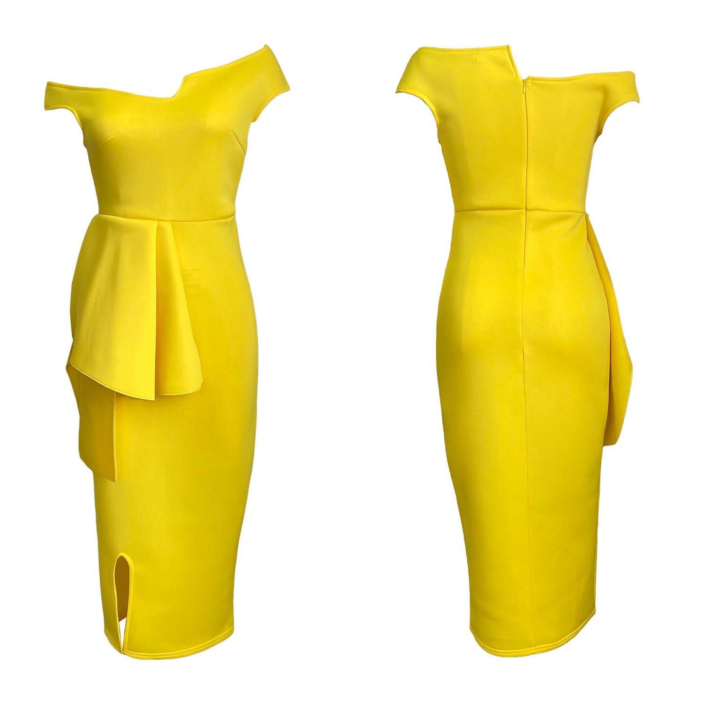 Fashion High Waist Plus Sizes Midi Party Dresses-Dresses-Yellow-S-Free Shipping at meselling99
