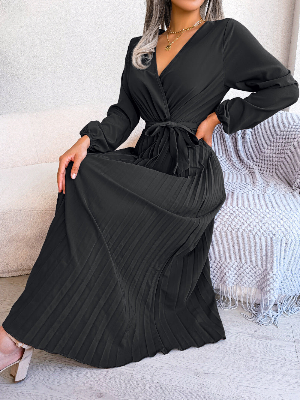 Classy V Neck Long Sleeves Midi Dresses-Dresses-Free Shipping at meselling99