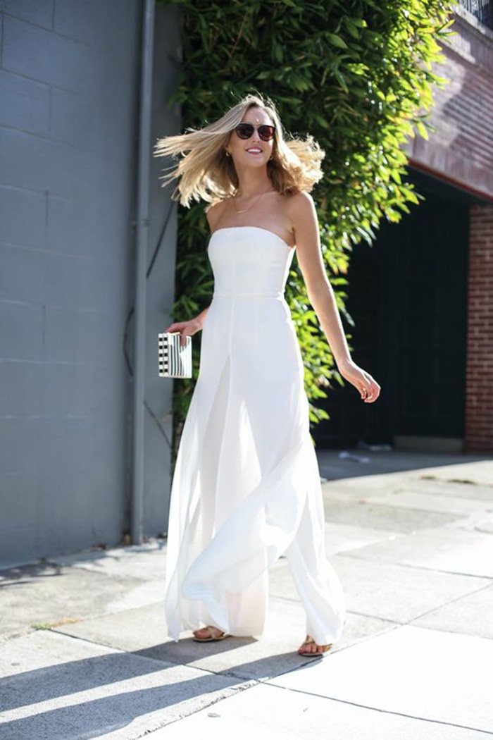 White Women Strapless Loose Chiffon Jumpsuits-White-S-Free Shipping at meselling99