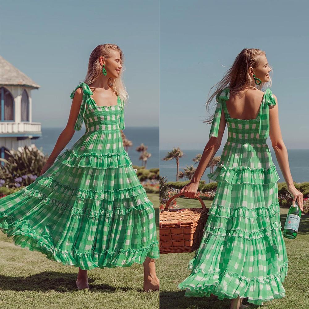 Classy Chiffon Green Straps Long Dresses-Maxi Dresses-Free Shipping at meselling99