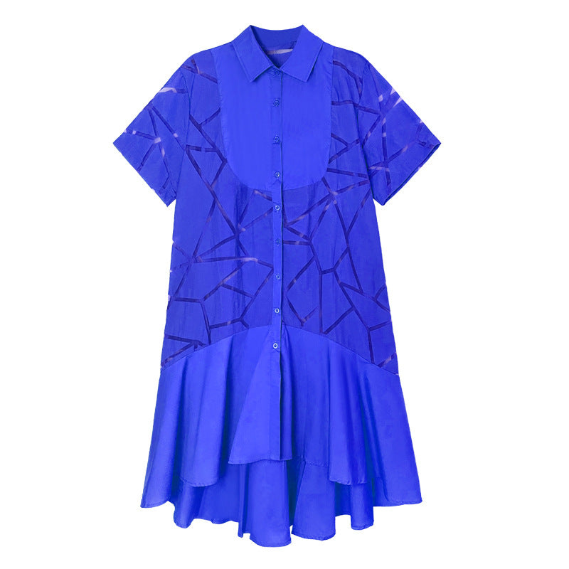 Vintage Summer Short Sleeves Irregular Long Shirts Dresses-Dresses-Blue-One Size-Free Shipping at meselling99
