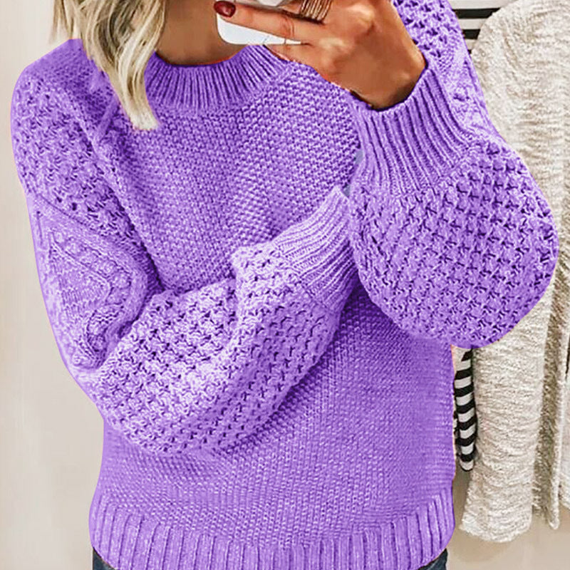 Casual Women Pullover Long Sleeves Sweaters-Shirts & Tops-Purple-S-Free Shipping at meselling99