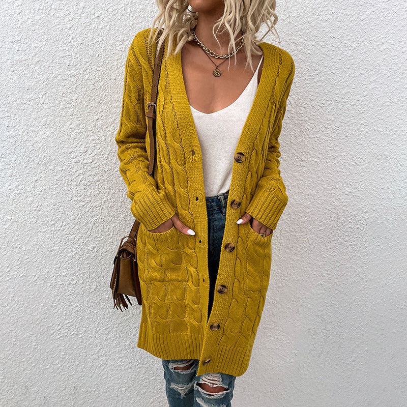 Casual Twist Design Long Cardigan Sweaters for Women-Coats & Jackets-Yellow-S-Free Shipping at meselling99