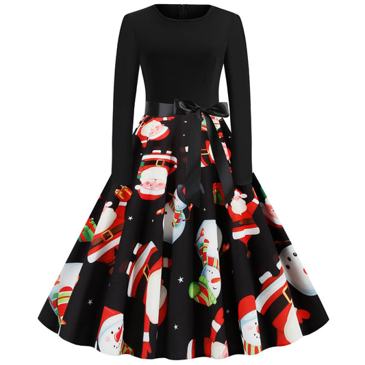 Christmas Snowman Vintage Long Sleeves Dresses-Vintage Dresses-Free Shipping at meselling99