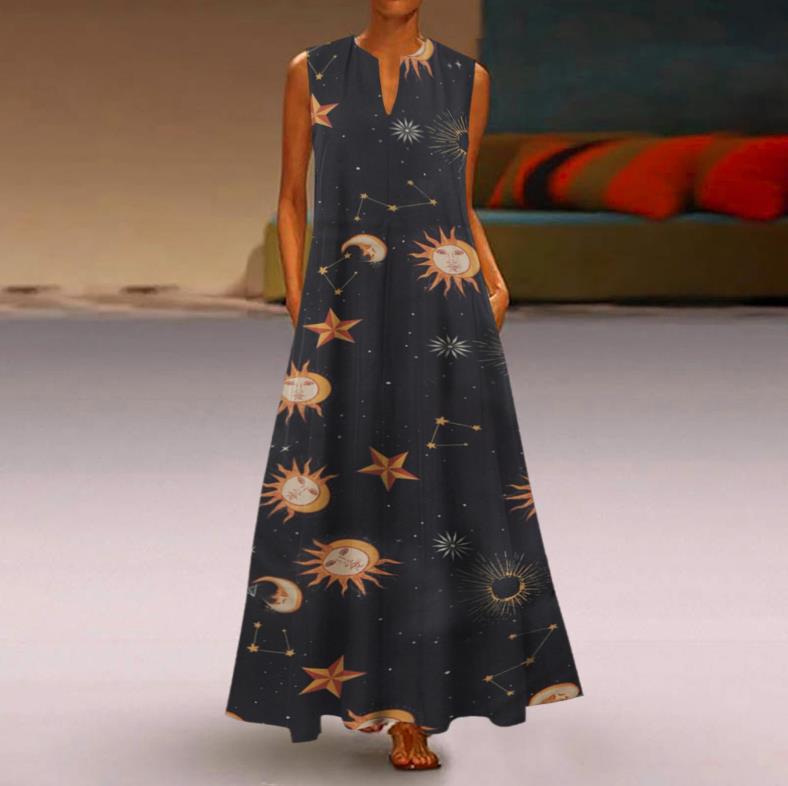 Plus Size Floral Print Pocket Long Dresses-Maxi Dresses-Black-S-Free Shipping at meselling99