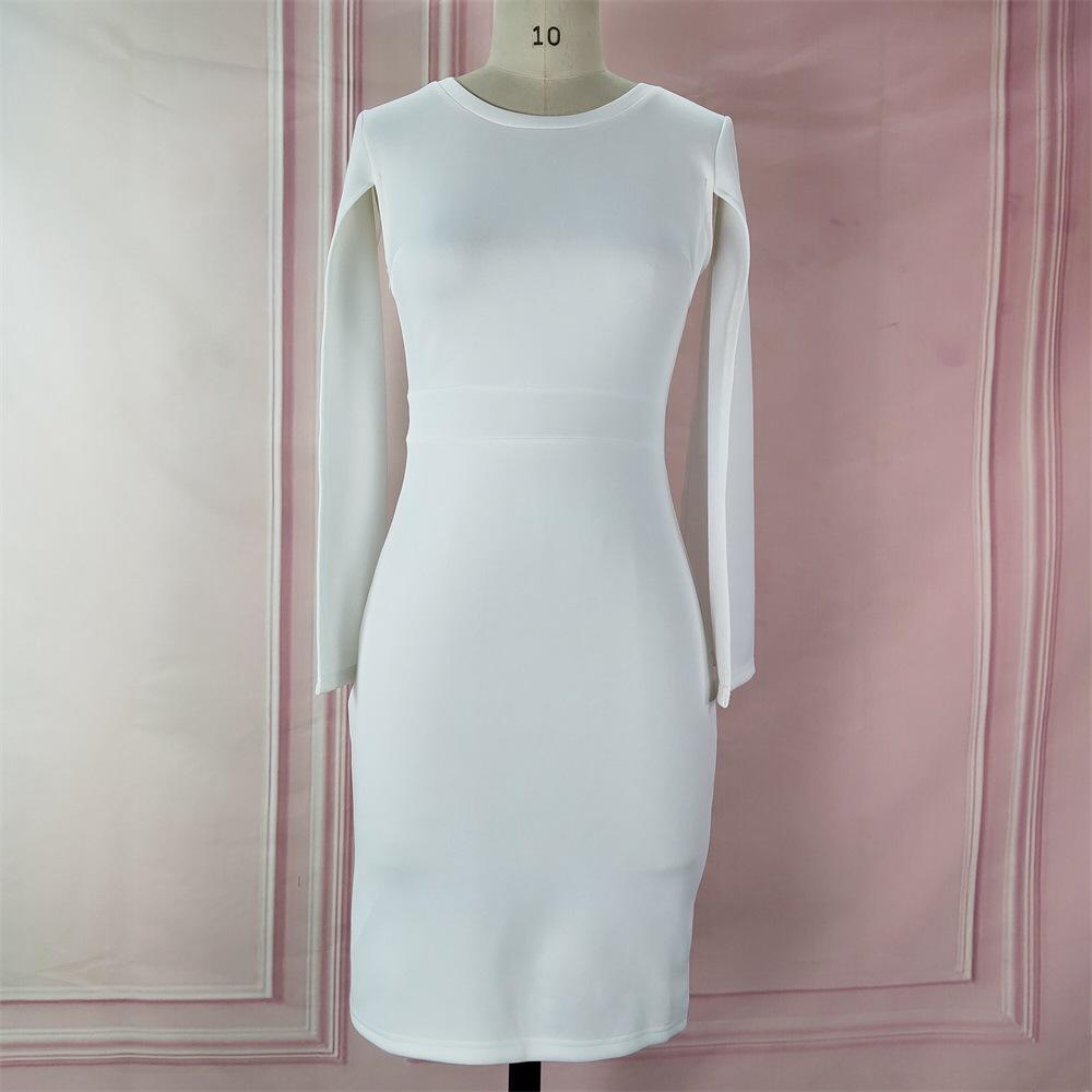 Sexy High Waist Round Neck Bodycon Dresses-Sexy Dresses-White-S-Free Shipping at meselling99